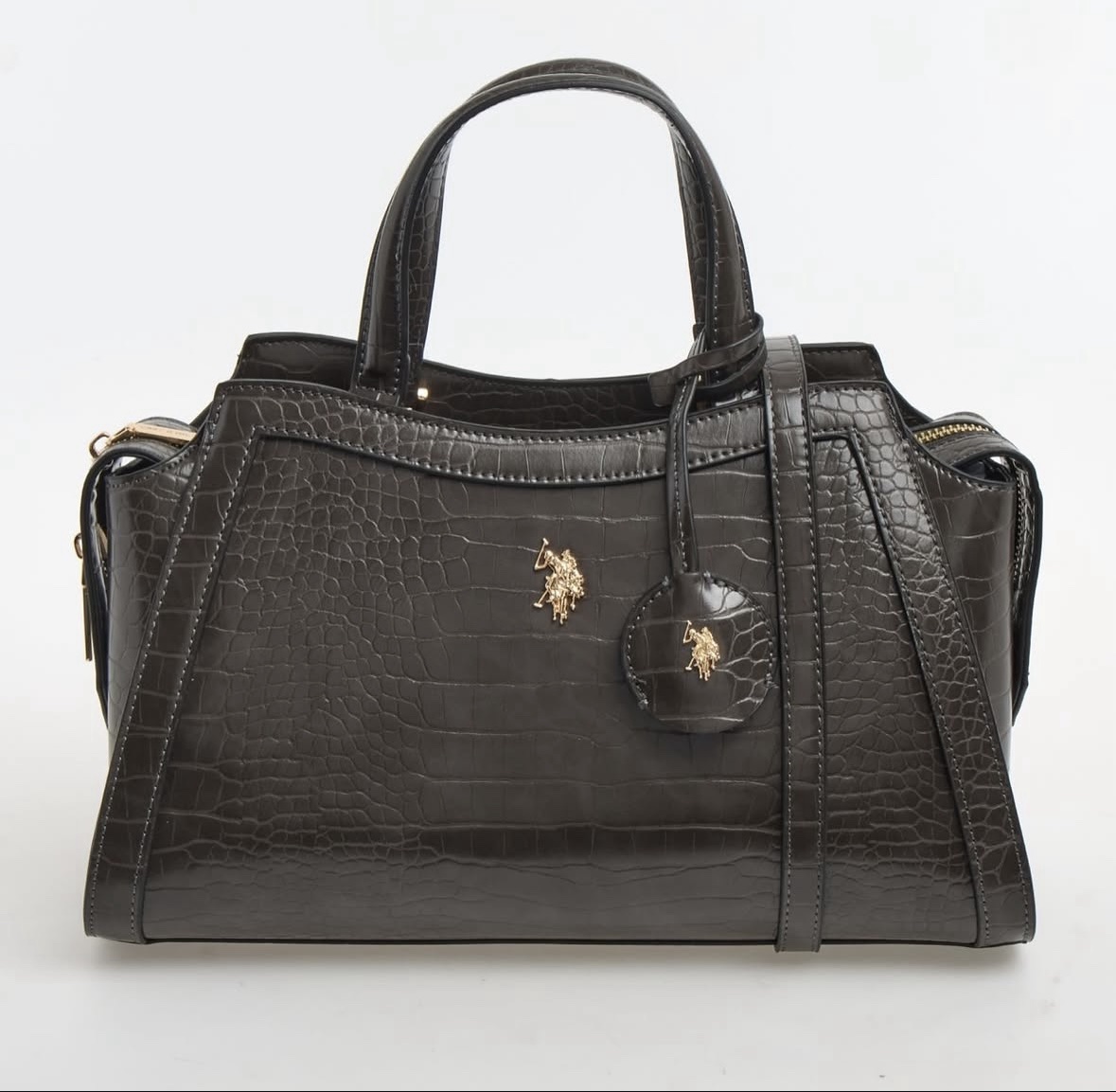 Us polo ASSN dark brown pebbled tyrella structured satchel solid bag Us polo ASSN dark brown pebbled tyrella structured satchel solid bag