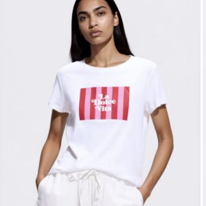 Reserved la dolce vita cotton tshirt with print in pink details