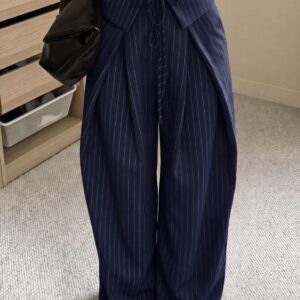 SHEIN pin stripe pant with tie rope in navy blue
