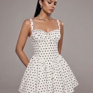 SHEIN  cami ruffle girlie polka dot white base dress in white & black