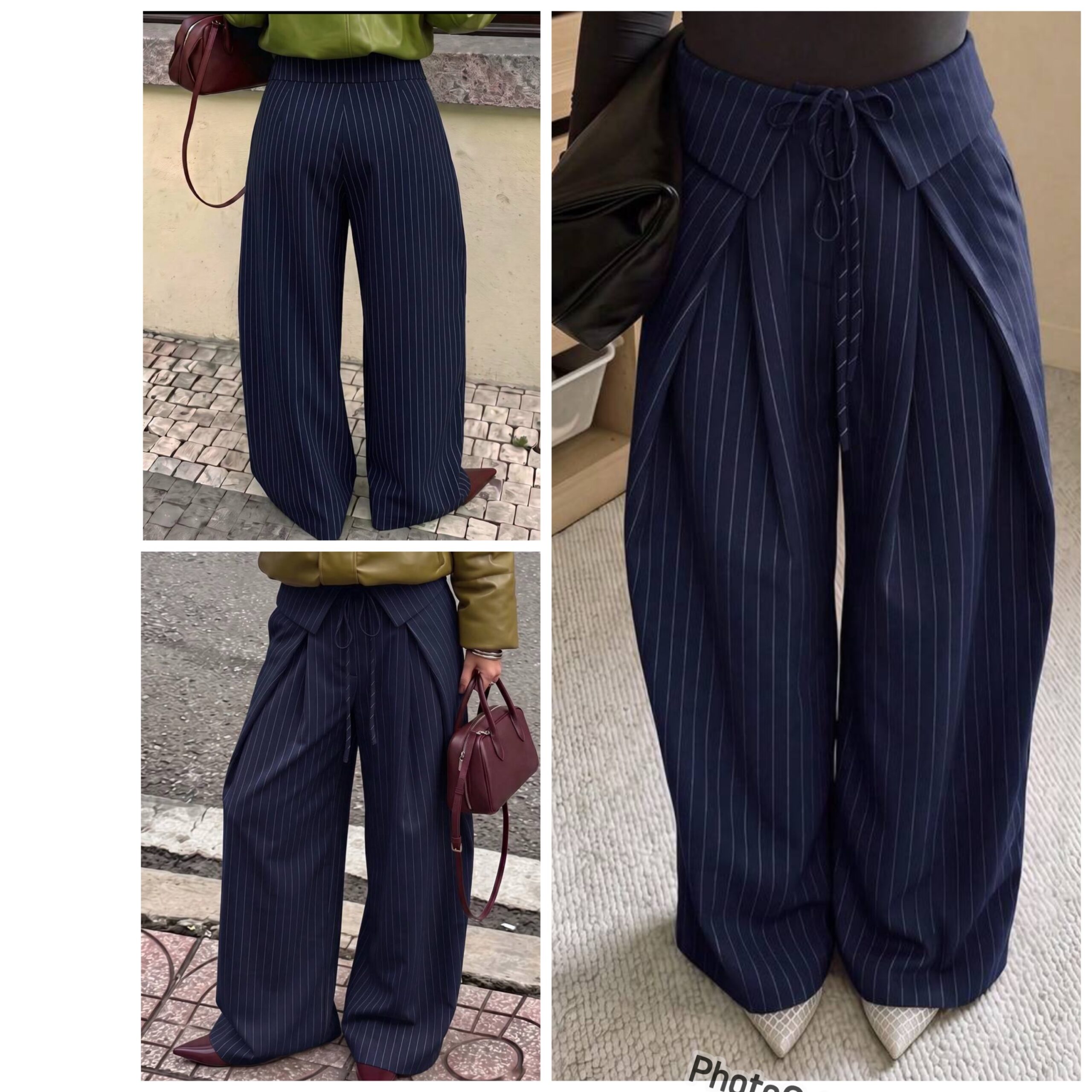 SHEIN pin stripe pant with tie rope in navy blue SHEIN pin stripe pant with tie rope in navy blue - Image 2