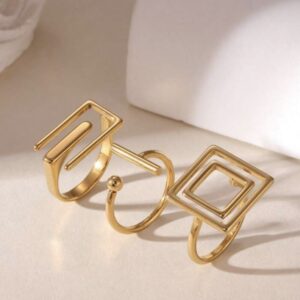 SHEIN 3pcs ring stainless steel in geometric square in  gold