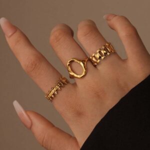 SHEIN 3pcs ring stainless circle  steel design in gold