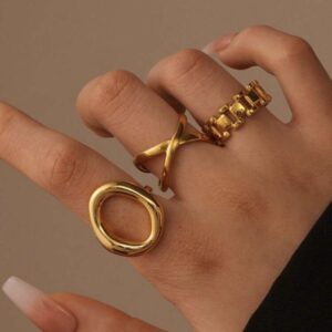 SHEIN 3pcs ring stainless steel circle criss cross  design in gold