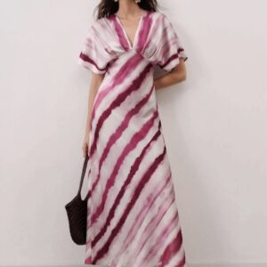 SHEIN v neck multicolor  short sleeve dress in pinkish mix