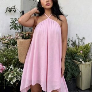 SHEIN halter backless plus dress in baby pink xL