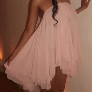 SHEIN halter chiffon backless asymmetric dress in coral baby pink M