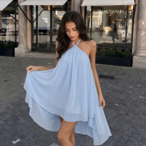 SHEIN halter backless baby blue assymetric dress M