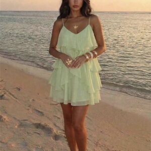 SHEIN cami ruffle layer girlie dress in light mint green M
