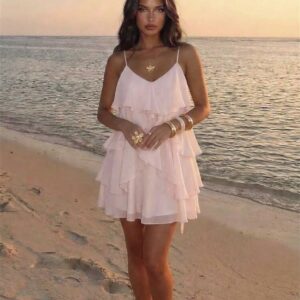 SHEIN cami ruffle layer girlie dress in light pink L