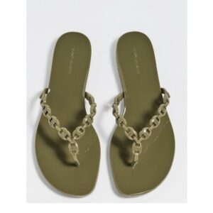 Tory Burch Gemini link jelly flip flop in moss rock dark olive green
